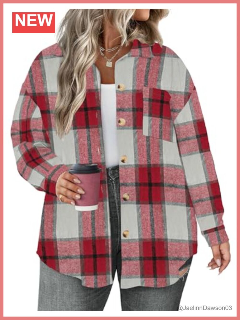 Plus Size Plaid Shacket Button Down Flannel Shirt Oversized